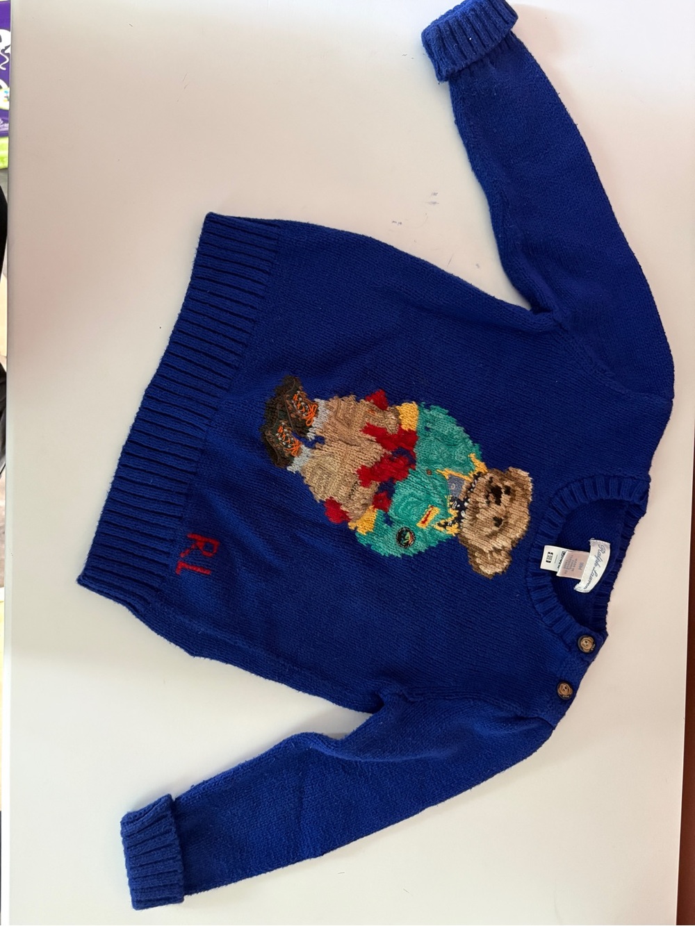 Ralph Lauren Royal Blue Teddy Bear Crewneck Sweater